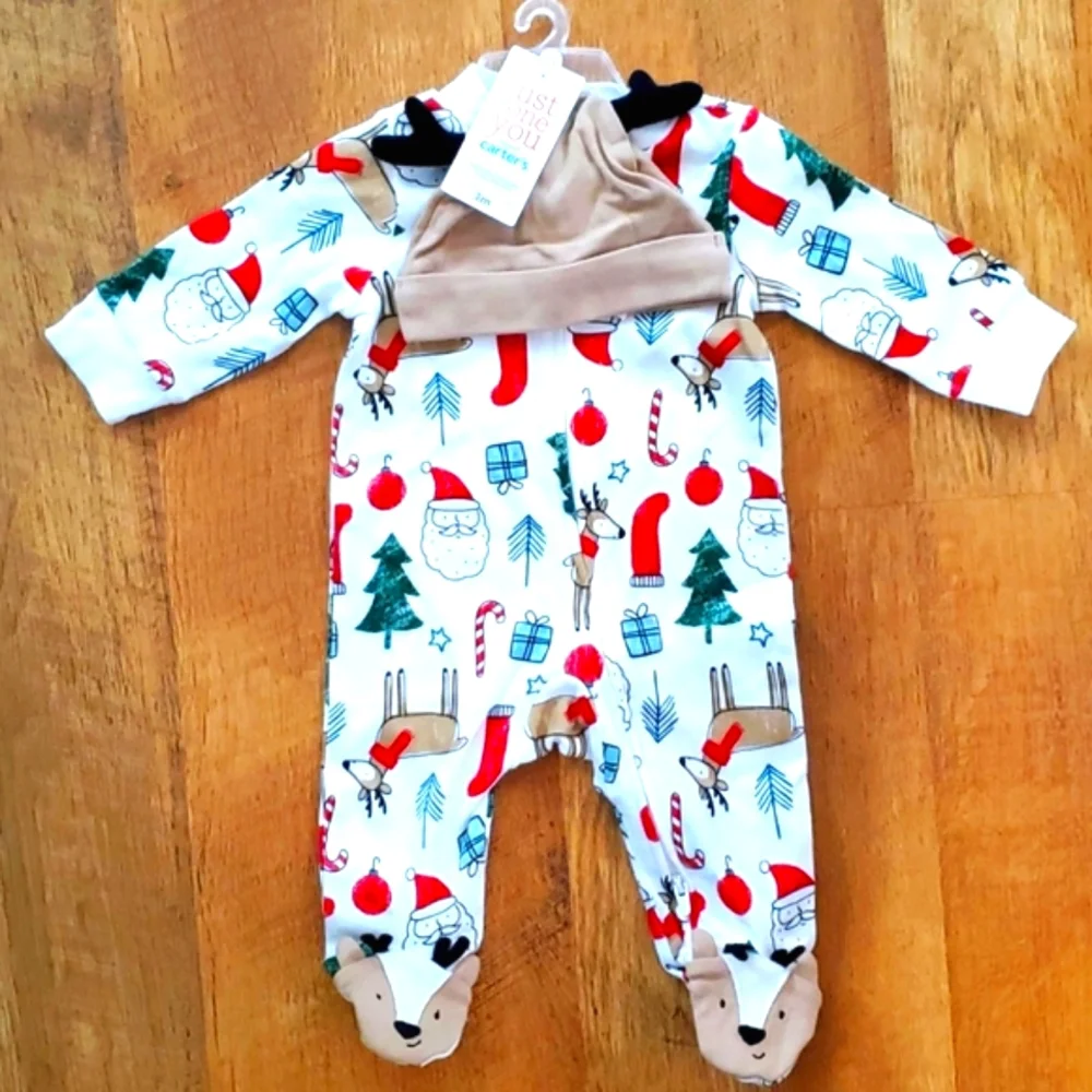 Carter's NWT Just‎ One You Christmas Reindeer Footie Outfit with Hat